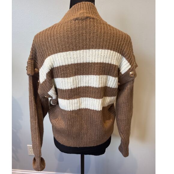 Hem & Thread Caspian Button Turtleneck Sweater Boxy Striped Brown Gold Buttons S - Picture 4 of 9
